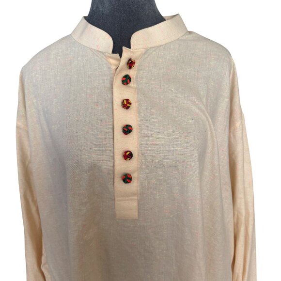 Manabi Handcrafted Cream Tunic With Embroidered Cuffs & Buttons - Picture 2 of 6
